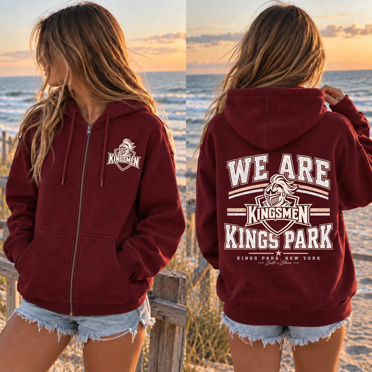 We Are Kings Park Full Zip Up Hoodie – Premium Garment-Dyed – Harbor Maroon | Kings Park | Salt + Shore