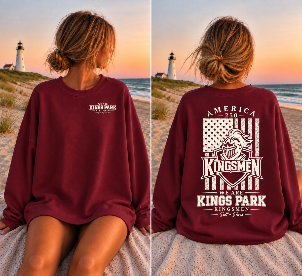 America 250: We Are Kings Park – Premium Garment - Harbor Maroon | Kings Park | Salt + Shore