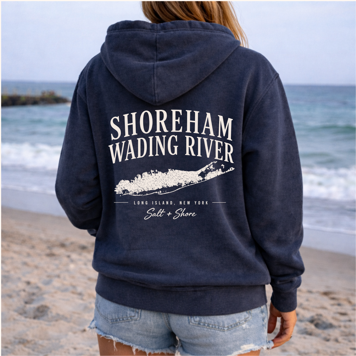 SWR Coastal Outline Zip Up Hoodie – Premium Garment-Dyed – Washed Navy | SWR Varsity Cheer | Salt + Shore