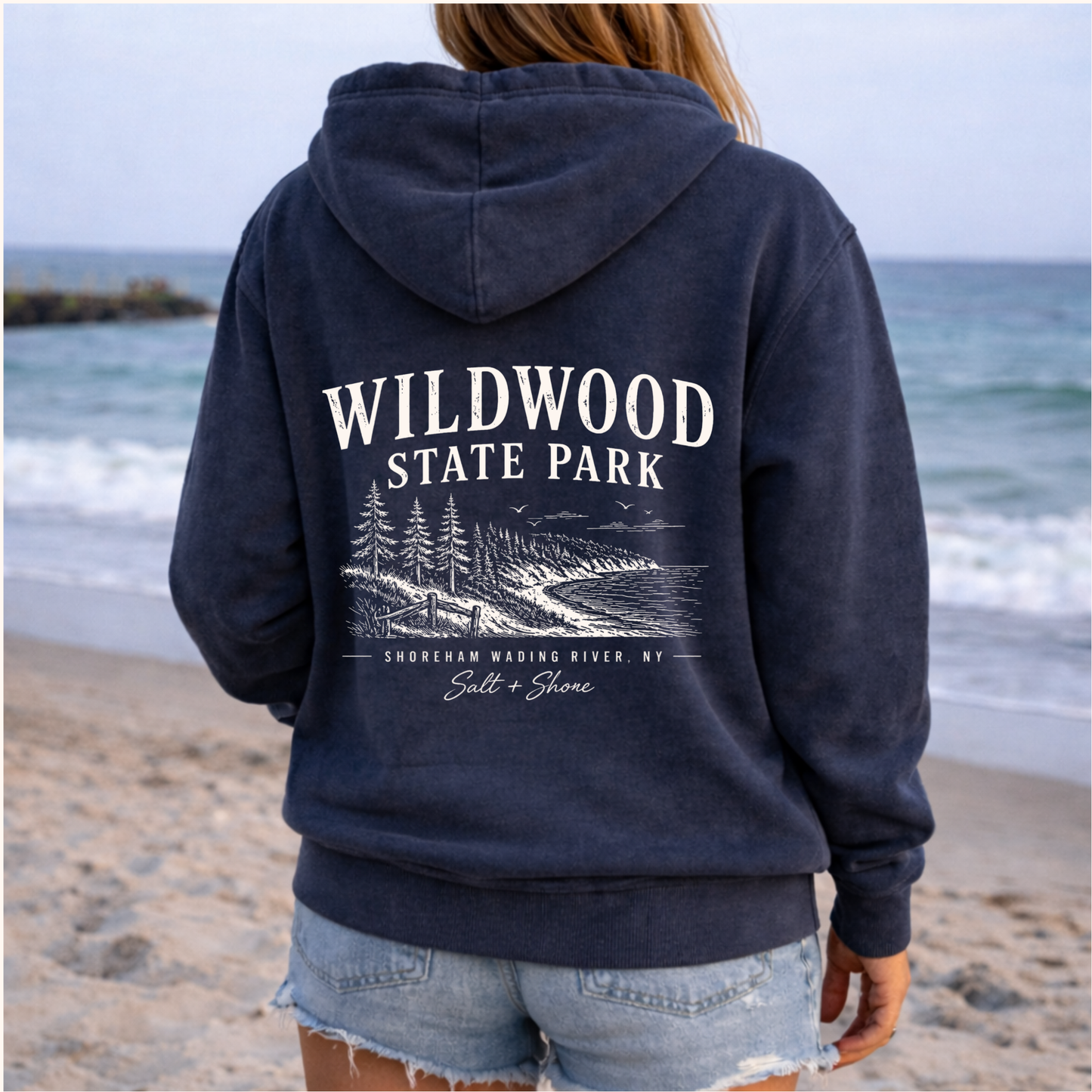 Wildwood Coastal Trail Zip Up Hoodie – Premium Garment-Dyed – Washed Navy | SWR Varsity Cheer | Salt + Shore