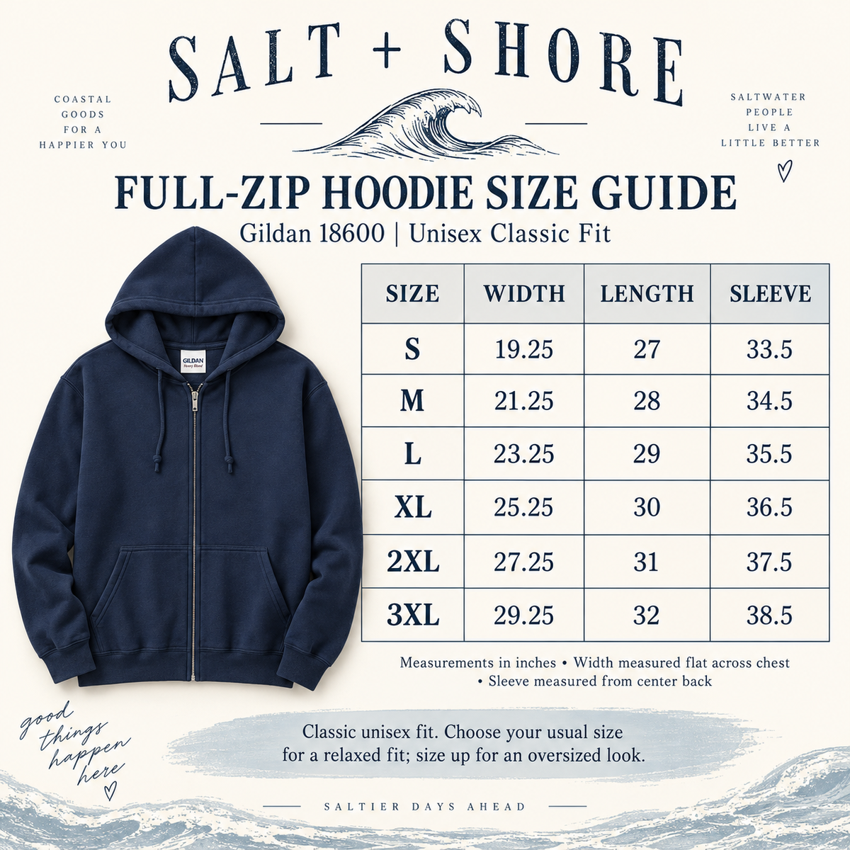 America 250: We are Port Jeff Full Zip Up Hoodie – Classic Cotton - Royal Tide | Port Jeff | Salt + Shore