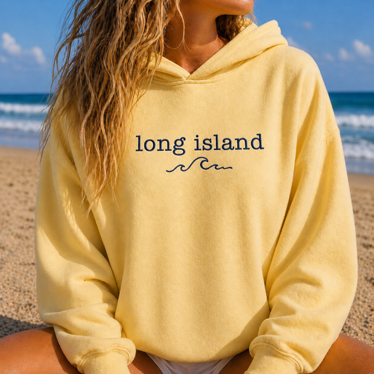 Embroidered Long Island Wave – Premium Garment-Dyed – Sunwashed Butter | Salt + Shore