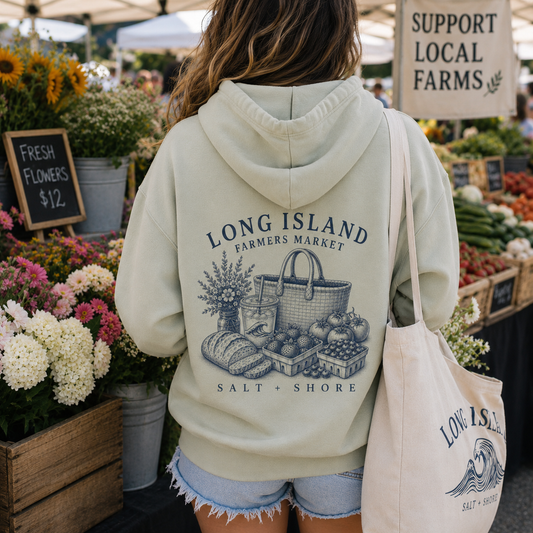 Long Island Farmers Market Hoodie – Premium Garment-Dyed – Sea Glass | Salt + Shore